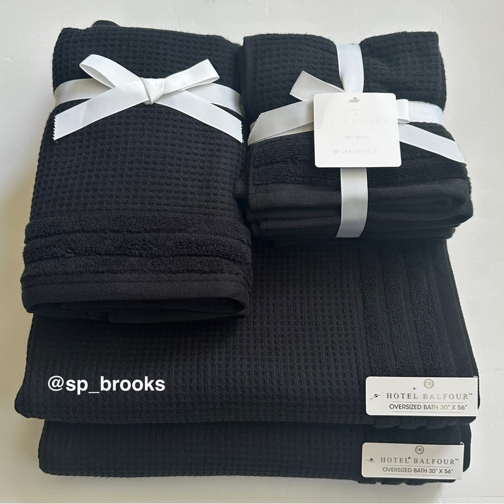 🎁9 PC Hotel Balfour Oversized Bath Towel Set - Cotton -Black Caviar Waffle - Picture 9 of 9